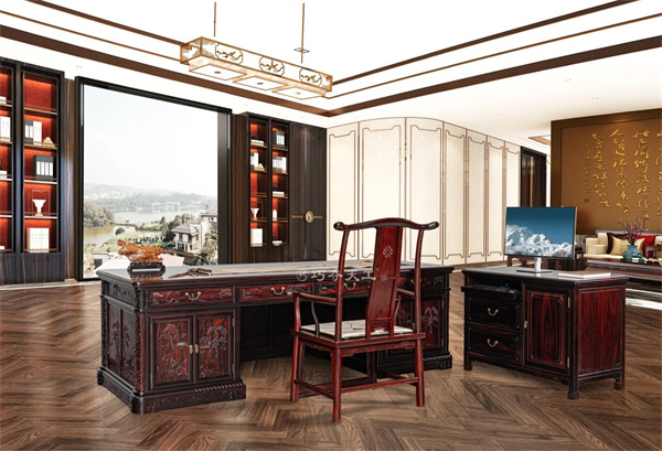 山東紅木品牌巧奪天工《錦繡山河班臺》賞析，書房里的精英格局氣場